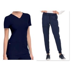HeartSoul Navy Scrub Set - Medium Top / Medium PETITE Jogger Pant